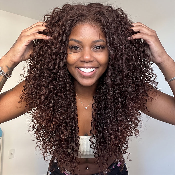 Chocolate Brown Jerry Curly Lace Front Wig Dark Brown Curly Human Hair Wigs for Black Women - Rafarada