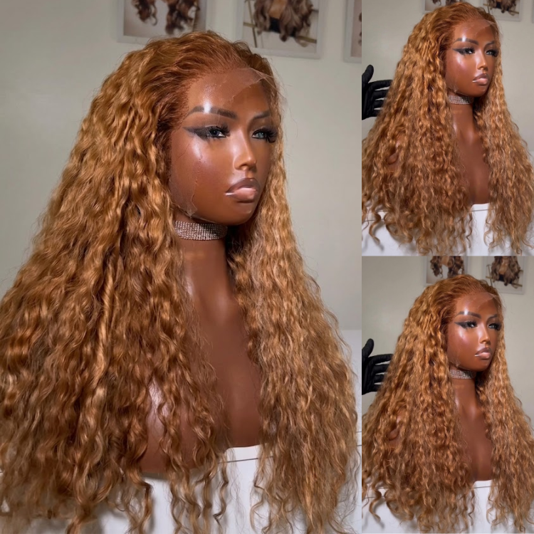 Glueless Chocolate Copper Blonde Voluminous Spiral Curly Lace Front Wig High Density Bouncy Coiled Human Hair Wig- Rafarada