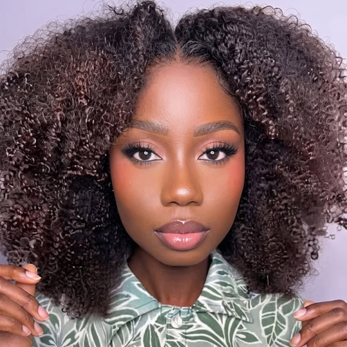 Glueless Afro Kinky Curly Human Hair Lace Frontal Wig - Chocolate Ombre Brown Afro Textured- Rafarada