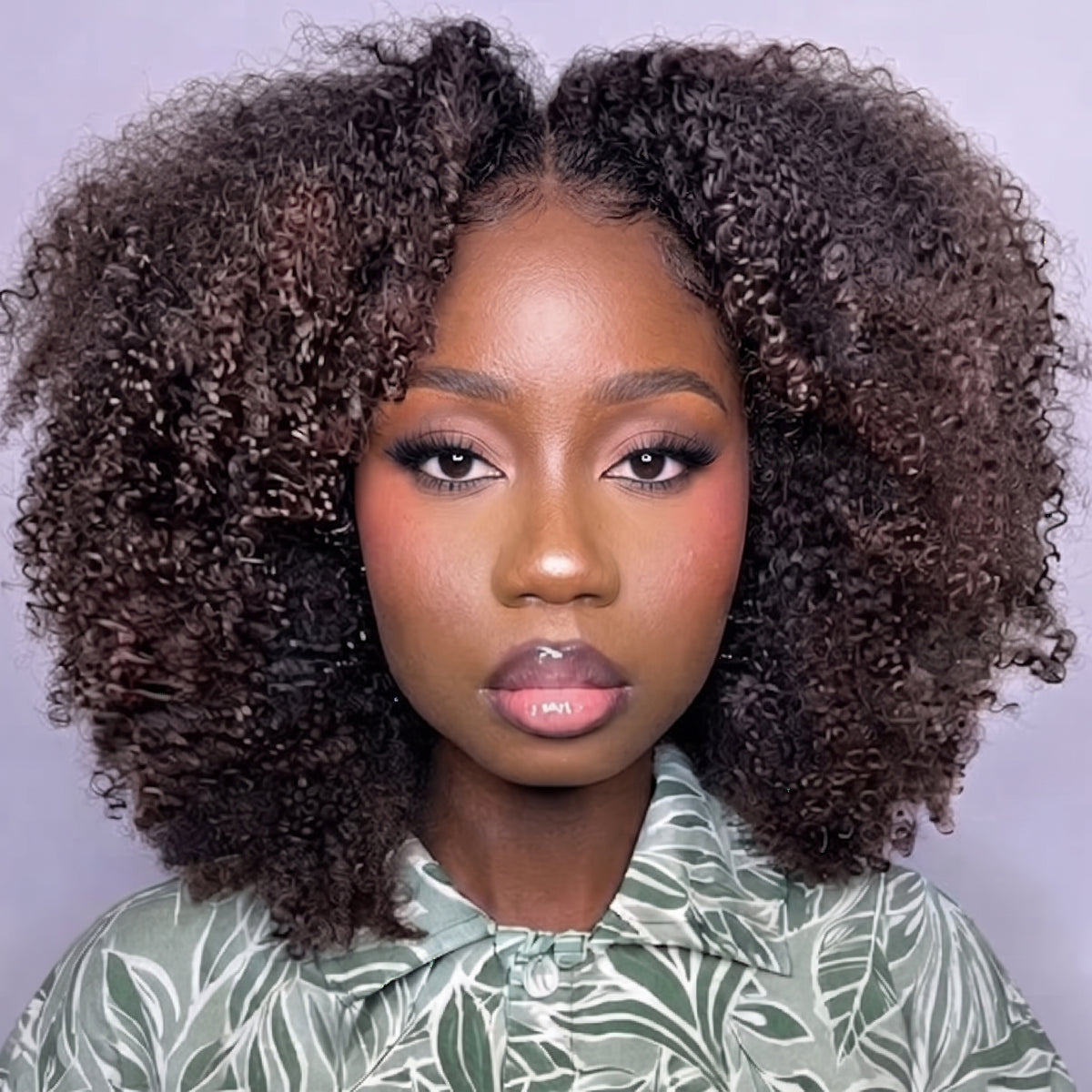 Glueless Afro Kinky Curly Human Hair Lace Frontal Wig - Chocolate Ombre Brown Afro Textured- Rafarada