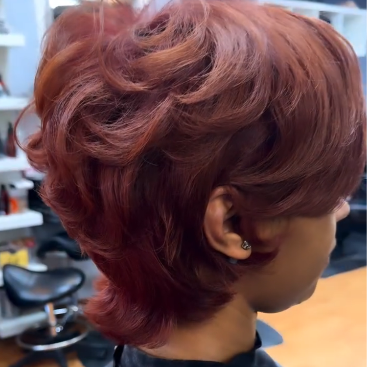 Copper Red Voluminous Layered Cut Human Hair Wig - Short Bouncy Curls - Glueless Full Cap - Rafarada