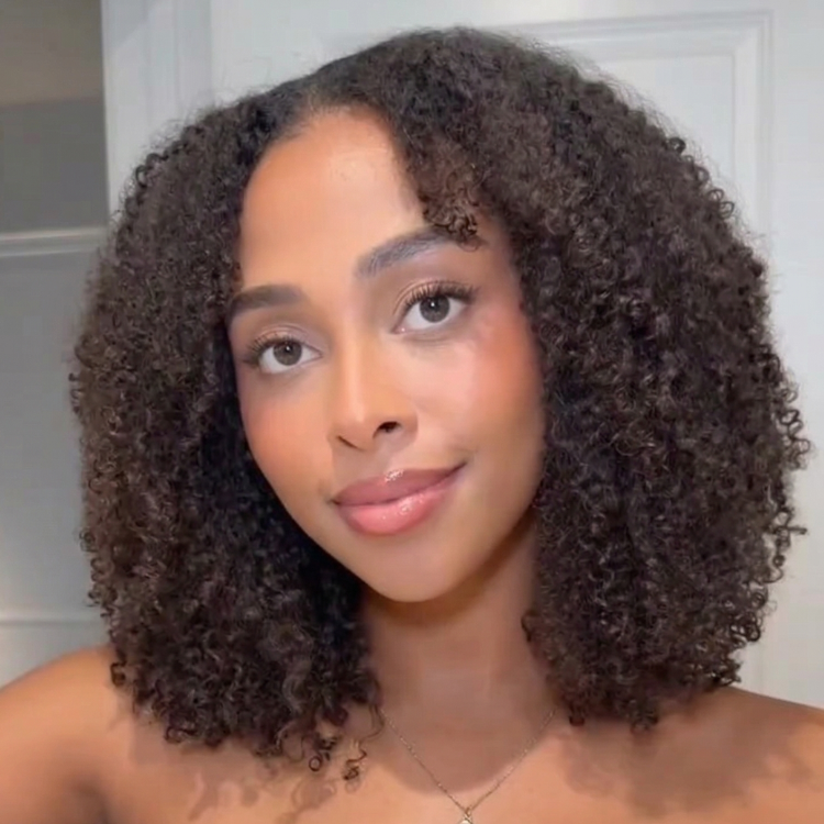 Natural Deep Curly Human Hair Wig with Subtle Brown Ombre Color 4C Texture Lace Front - Rafarada