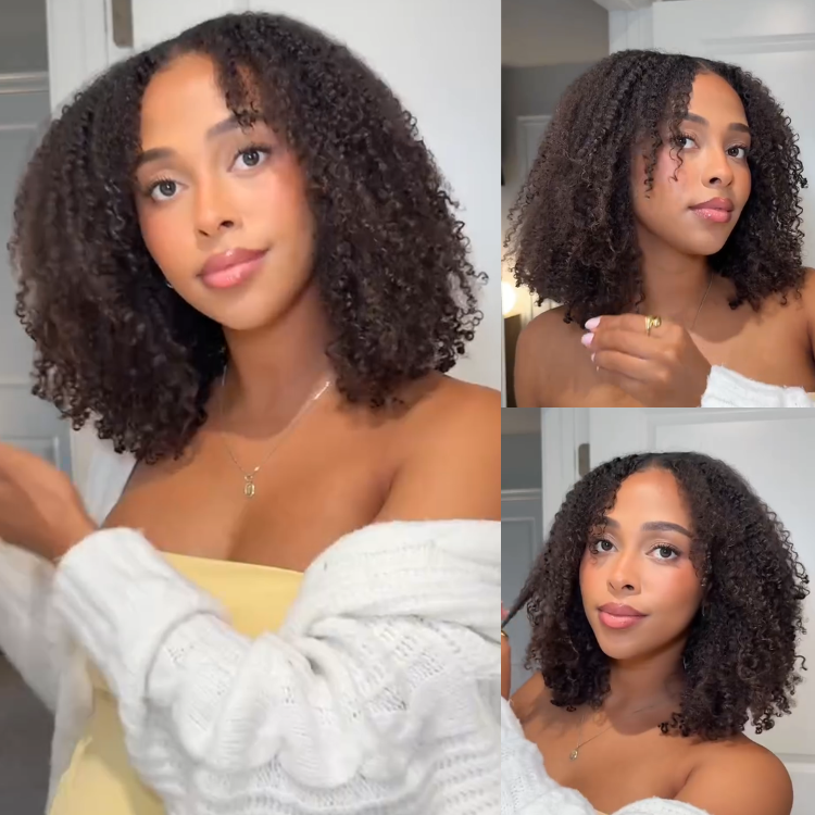 Natural Deep Curly Human Hair Wig with Subtle Brown Ombre Color 4C Texture Lace Front - Rafarada