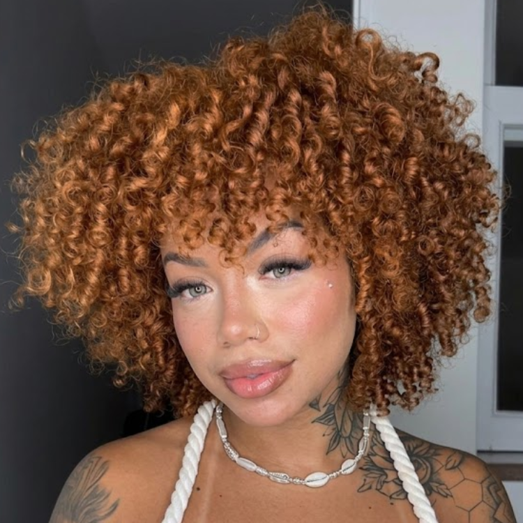 Trendy Ginger Brown Tight Coily Wig - Voluminous Afro Curly human hair with Defined Ringlets, Fashionable Short Curly Wig- Rafarada
