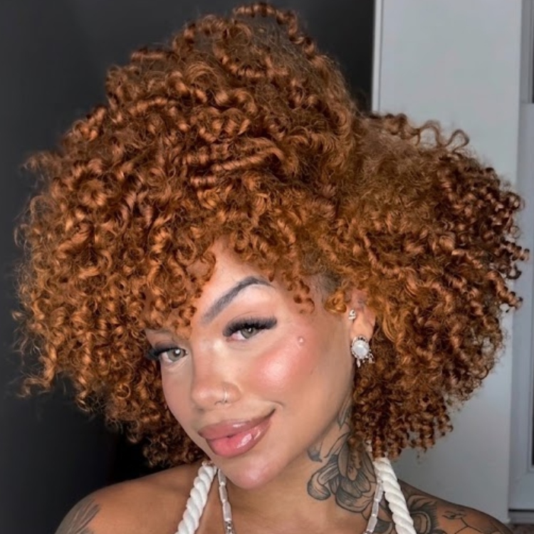 Trendy Ginger Brown Tight Coily Wig - Voluminous Afro Curly human hair with Defined Ringlets, Fashionable Short Curly Wig- Rafarada