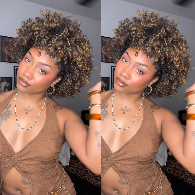 Honey Blonde Highlighted Short Spiral Curly Bob Wig Glueless Lace Pre-Plucked Hairline With Baby Hair- Rafarada