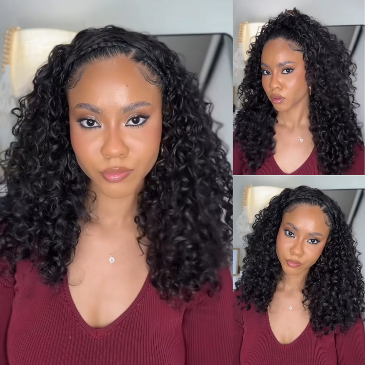 Natural Black Curly Half Wig 1B Spiral Jerry Curly Glueless Wig for Black Women Large Volume 100% Human Hair Extensions - Rafarada