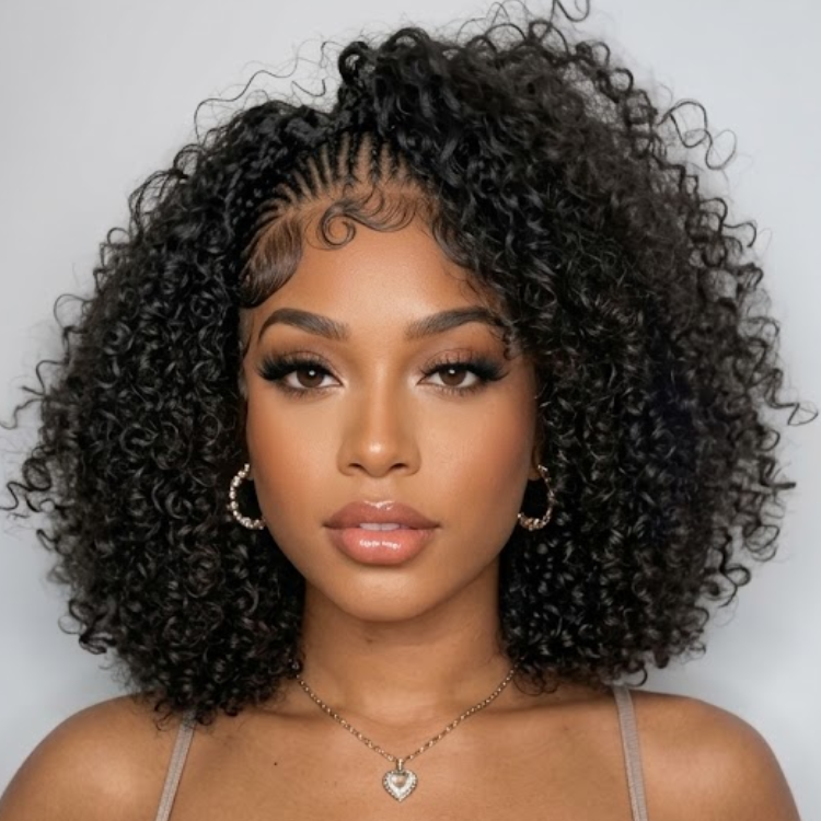 Custom Braided Cornrow Natural Black 3C 4A Defined Spiral Ringlets Wigs for Black Women - Glueless Half Braids Coily Human Hair Wig - Rafarada