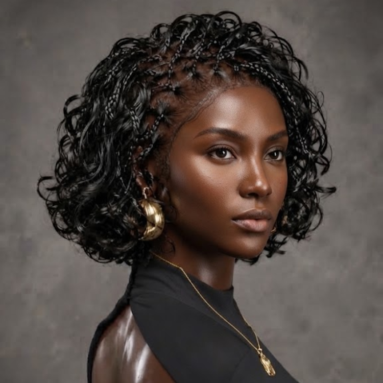 Custom Braided Cornrow Natural Black Afro Kinky Curly Wig - 13x4 Glueless Full Frontal Loose Spiral Curls- Rafarada