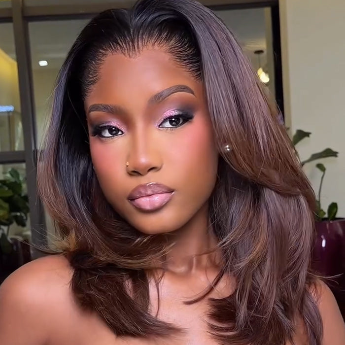Pre-cut Layered Straight & Loose Wave Human Hair Lace Wig Natural Hairline Dark Ash Brown Wig for Women - Rafarada