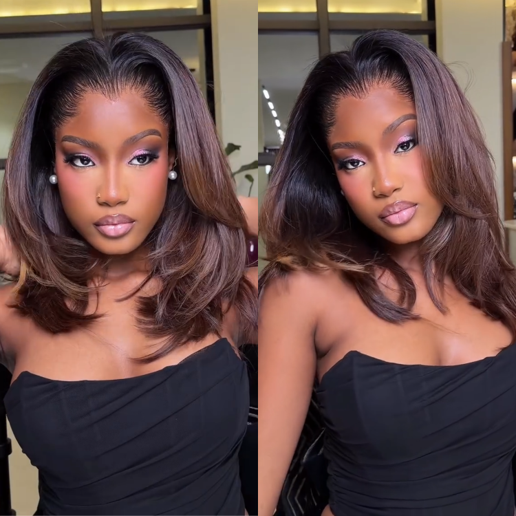 Pre-cut Layered Straight & Loose Wave Human Hair Lace Wig Natural Hairline Dark Ash Brown Wig for Women - Rafarada