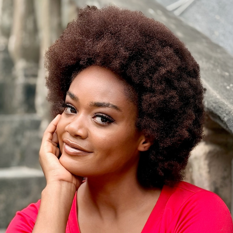 Dark Auburn Brown 4B 4C Afro Kinky Blowout Human Hair Wig - Pre-Plucked Voluminous Fluffy Coily Wig- Rafarada