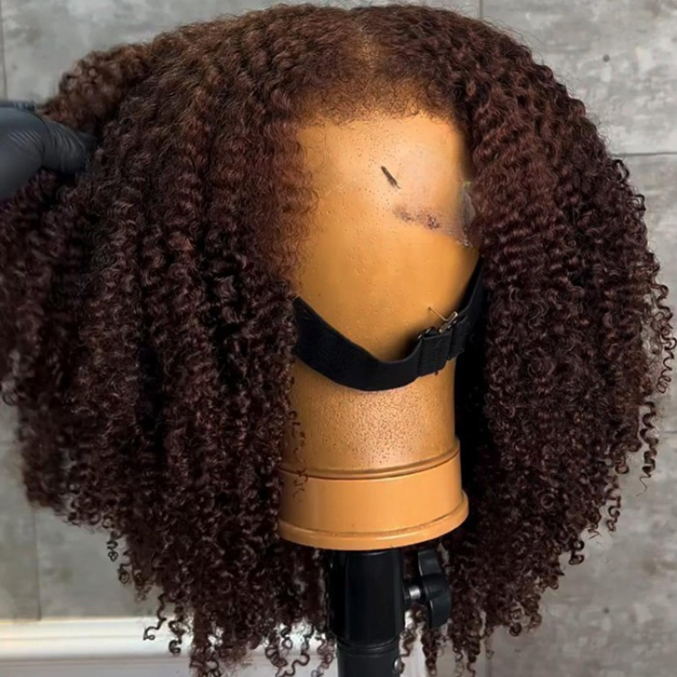 Dark Brown Afro Kinky Curly Lace Front Wig with 4C Edges Glueless Pre-Plucked Middle Part Human Hair Wig for Women - Rafarada