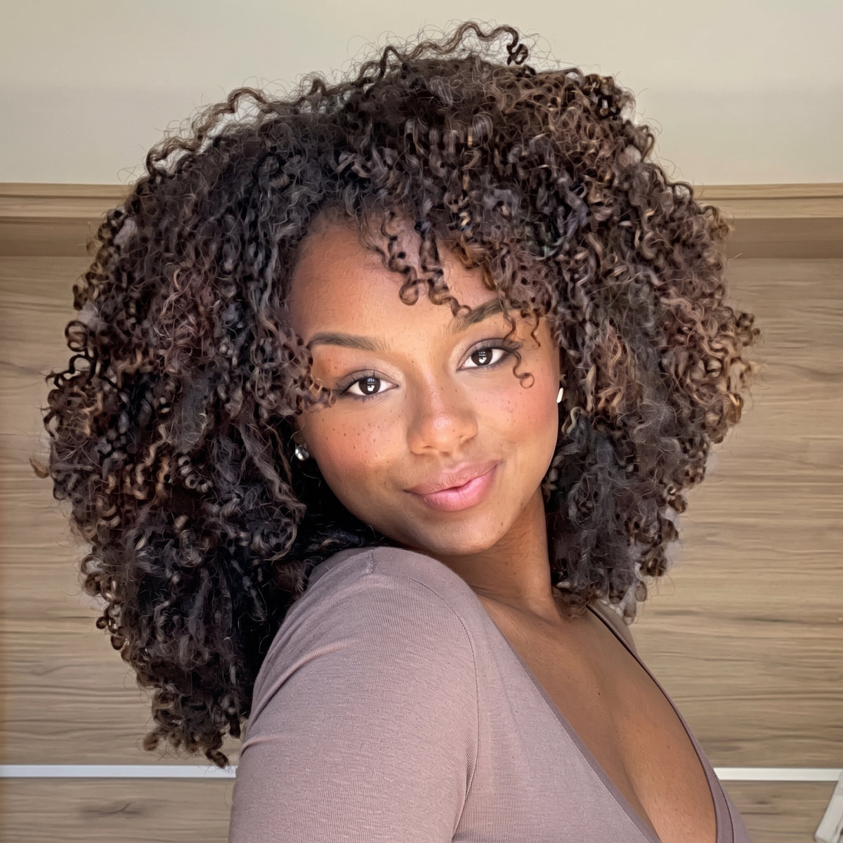 Chocolate Brown Highlighted Afro Curly Wig Layered Coily Curly Hair Wig With Bangs - Rafarada