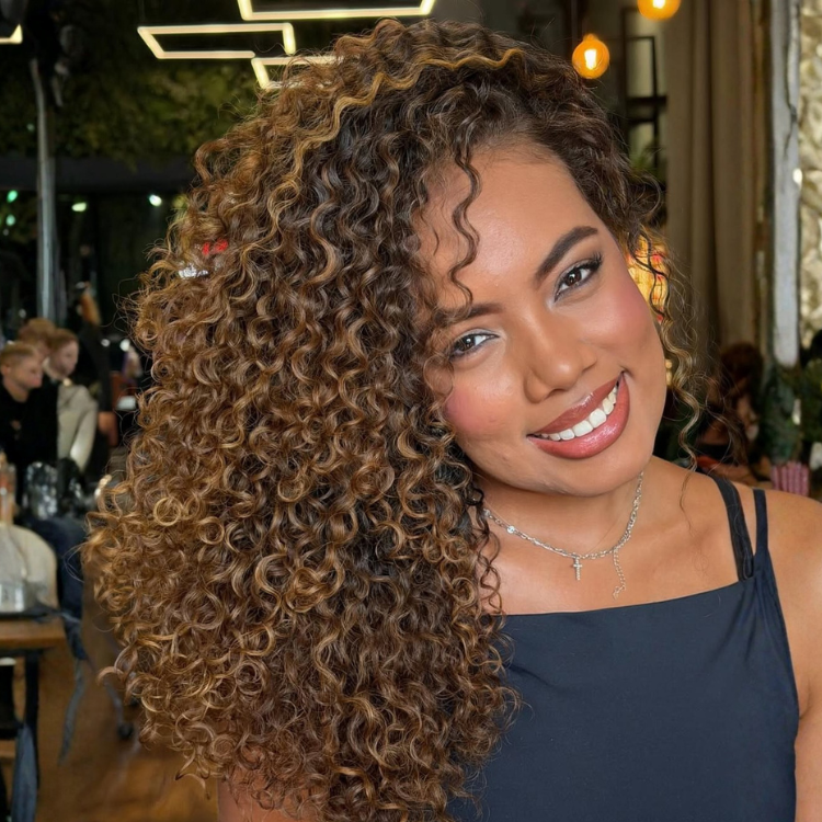 Dark Brown Mixed Honey Blonde Highlights Deep Wave Wig – Bouncy Curly HD Lace Front Human Hair Wig- Rafarada