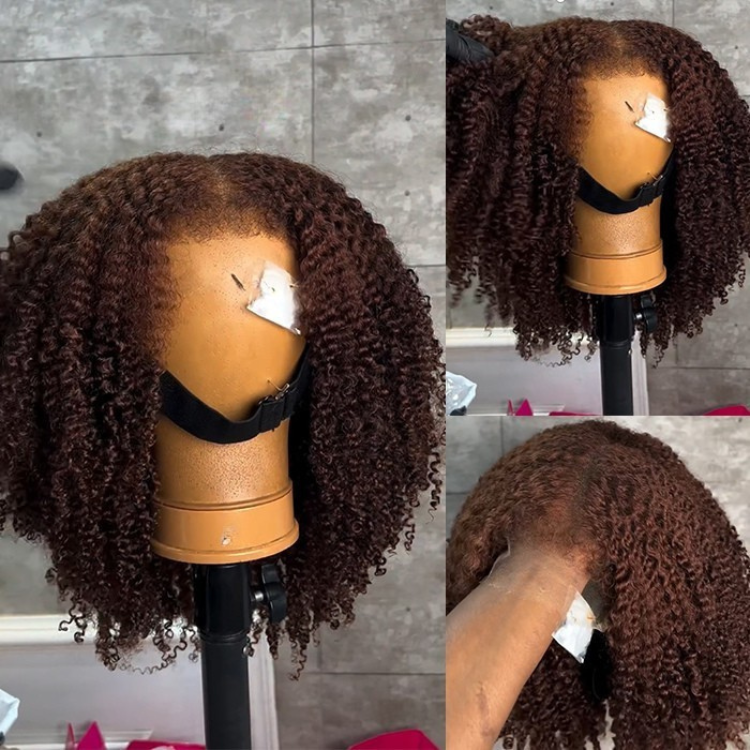 Dark Brown Afro Kinky Curly Lace Front Wig with 4C Edges Glueless Pre-Plucked Middle Part Human Hair Wig for Women - Rafarada