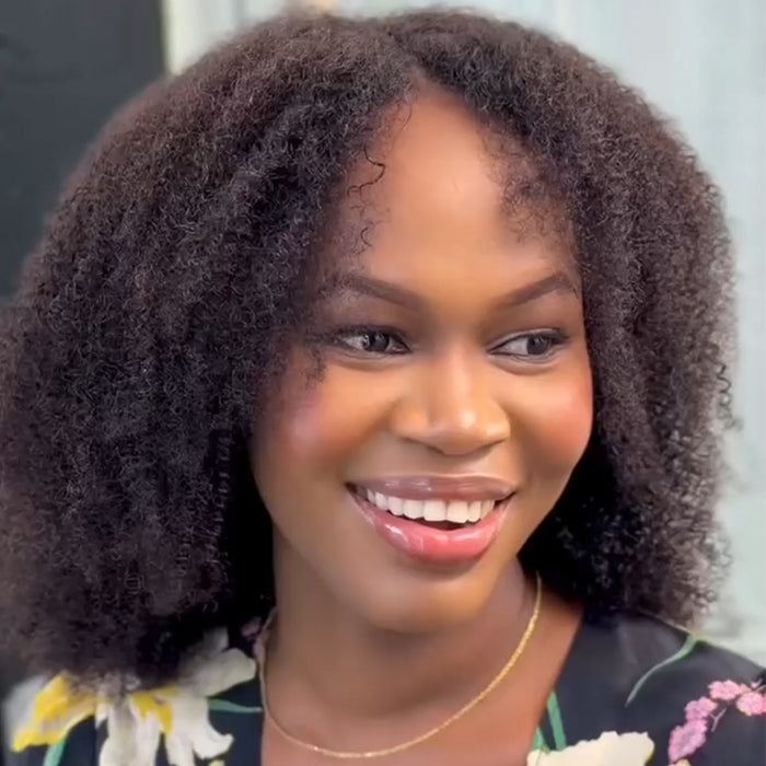 Realistic Afro Kinky Curly Human Hair Wig Dark Brown Color Coily Texture Wig for Black Women - Rafarada