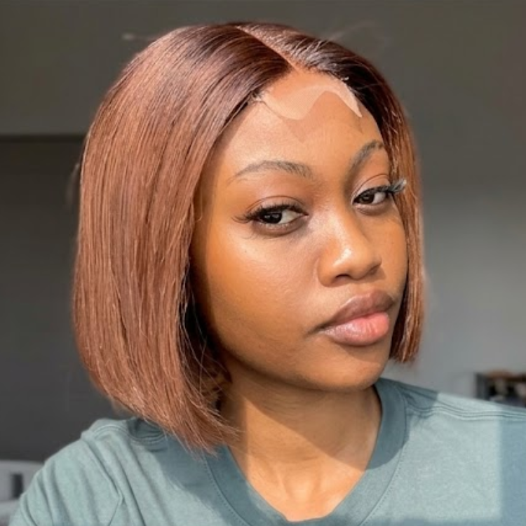 Straight Ombre Bob Wig for Black Women with Pre-Colored Dark Brown to Honey Blonde Ombre- Rafarada