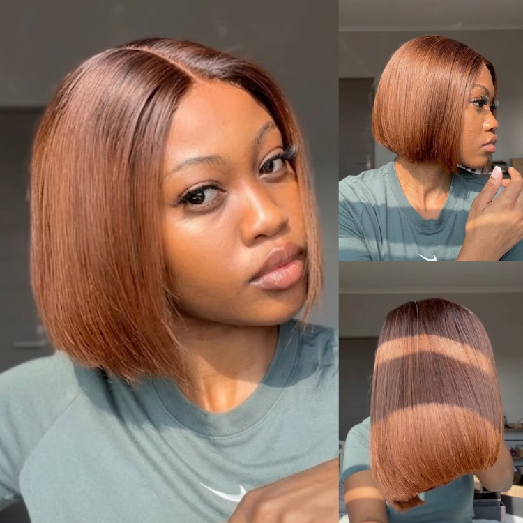 Straight Ombre Bob Wig for Black Women with Pre-Colored Dark Brown to Honey Blonde Ombre- Rafarada