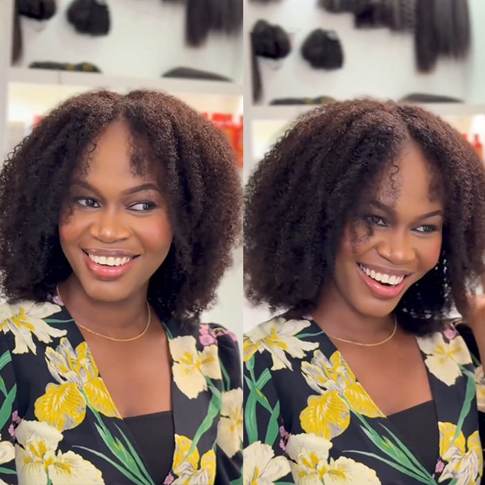 Realistic Afro Kinky Curly Human Hair Wig Dark Brown Color Coily Texture Wig for Black Women - Rafarada
