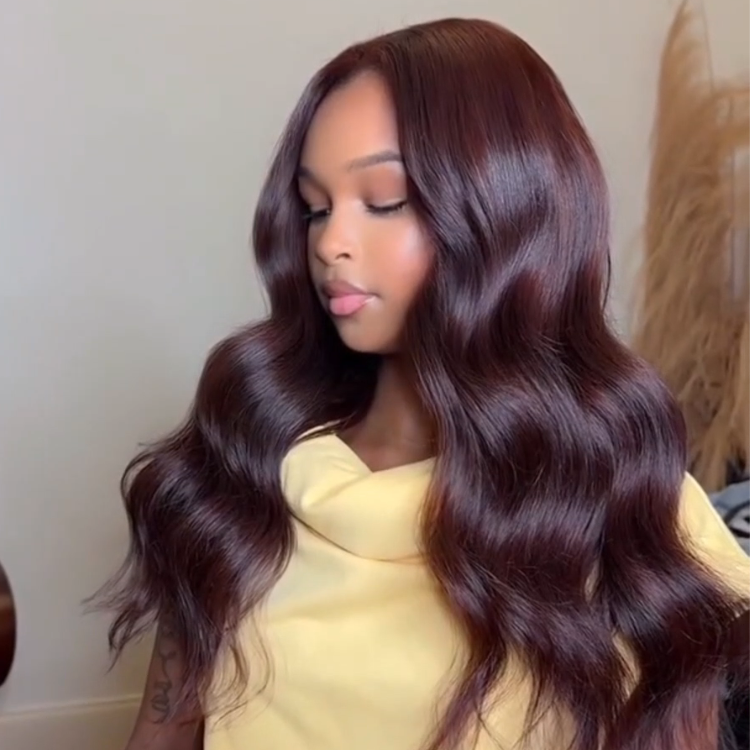 Dark Cherry Brown Bouncy Body Wave 4x4 Pre-Cut Lace Wear & Go Glueless Wig- Rafarada