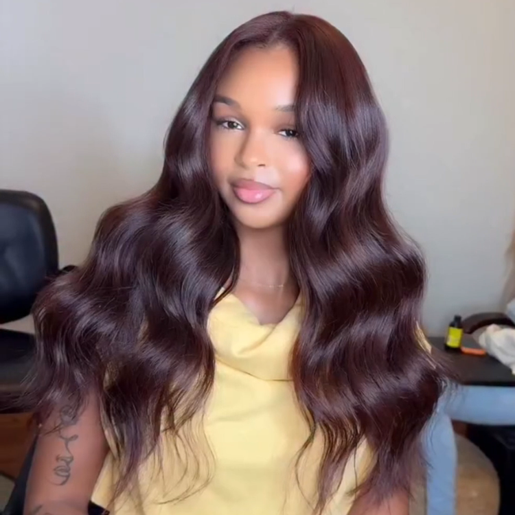 Dark Cherry Brown Bouncy Body Wave 4x4 Pre-Cut Lace Wear & Go Glueless Wig- Rafarada