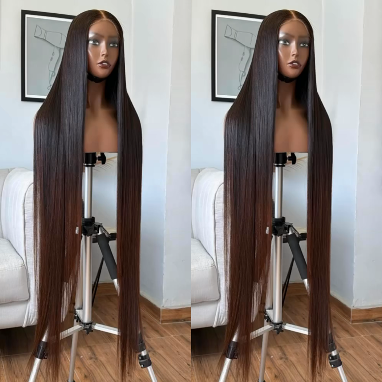 Glueless Dark Chestnut Brown Ombre Bone Straight Lace Front Wig - HD Transparent Lace Human Hair- Rafarada