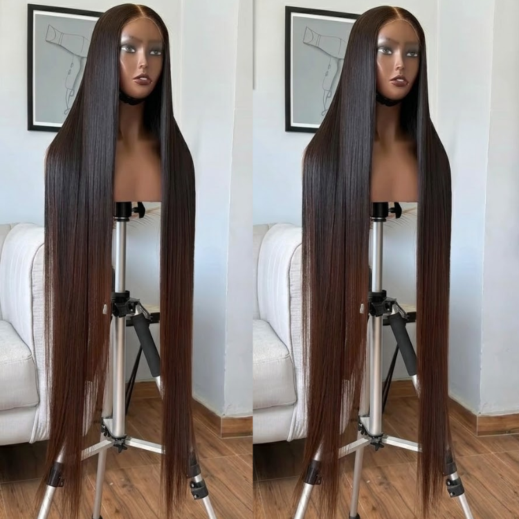 Glueless Dark Chestnut Brown Ombre Bone Straight Lace Front Wig - HD Transparent Lace Human Hair- Rafarada