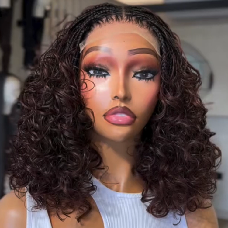 Dark Chocolate Brown Micro Braided to Curly Ends Bob Wig - Voluminous Bouncy Coils - Rafarada