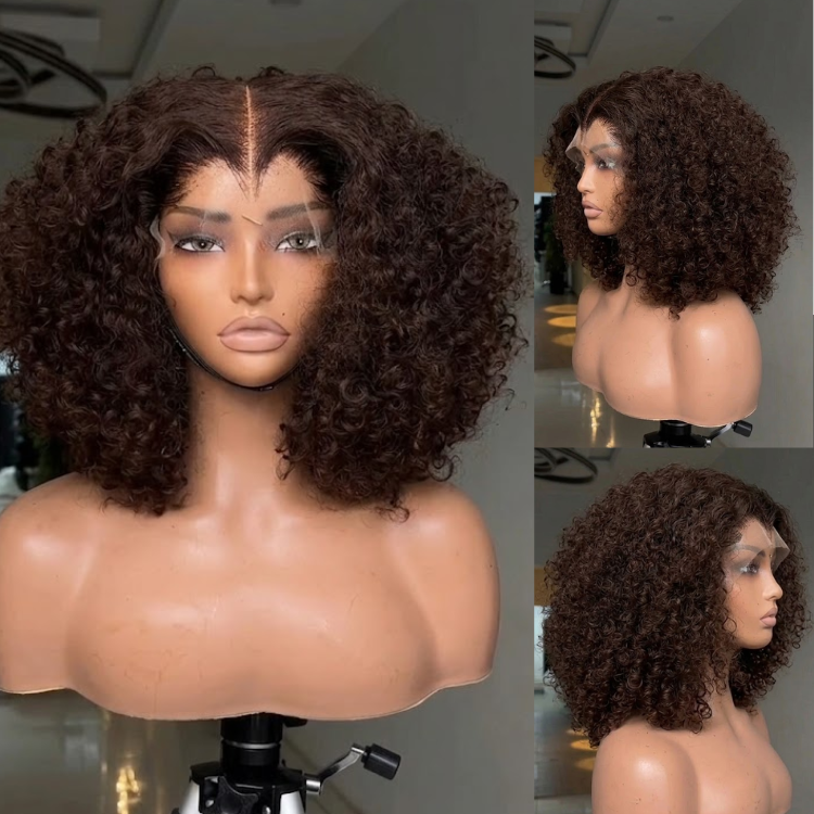 Dark Chocolate Brown Coily Afro Curly Bob Wig HD Lace Front Human Hair Wigs Pre-Plucked Glueless Wear and Go Wig - Rafarada