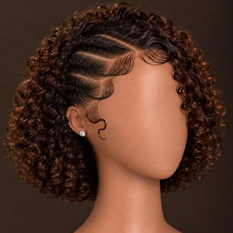 Dark Honey Brown Stitch Braided Bouncy Spiral Curls Wig With Edged Baby Hair Human Hair Wig Glueless Beginner Friendly Wig - Rafarada