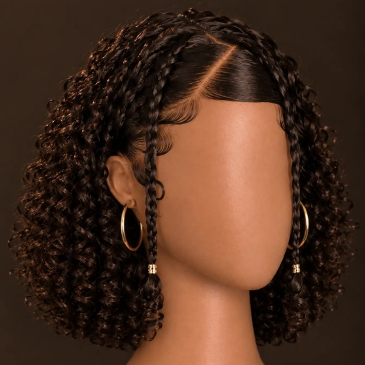 Dark Honey Brown Stitch Braided Bouncy Spiral Curls Wig With Edged Baby Hair Human Hair Wig Glueless Beginner Friendly Wig - Rafarada