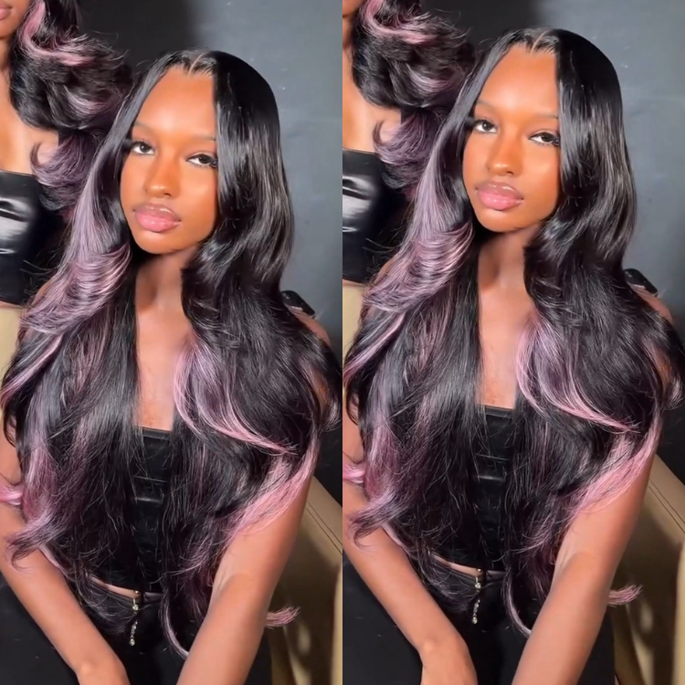 Dark Root Lavender-Pink Balayage Body Wave Human Hair Wig - 30 Inch Glamour Curls- Rafarada