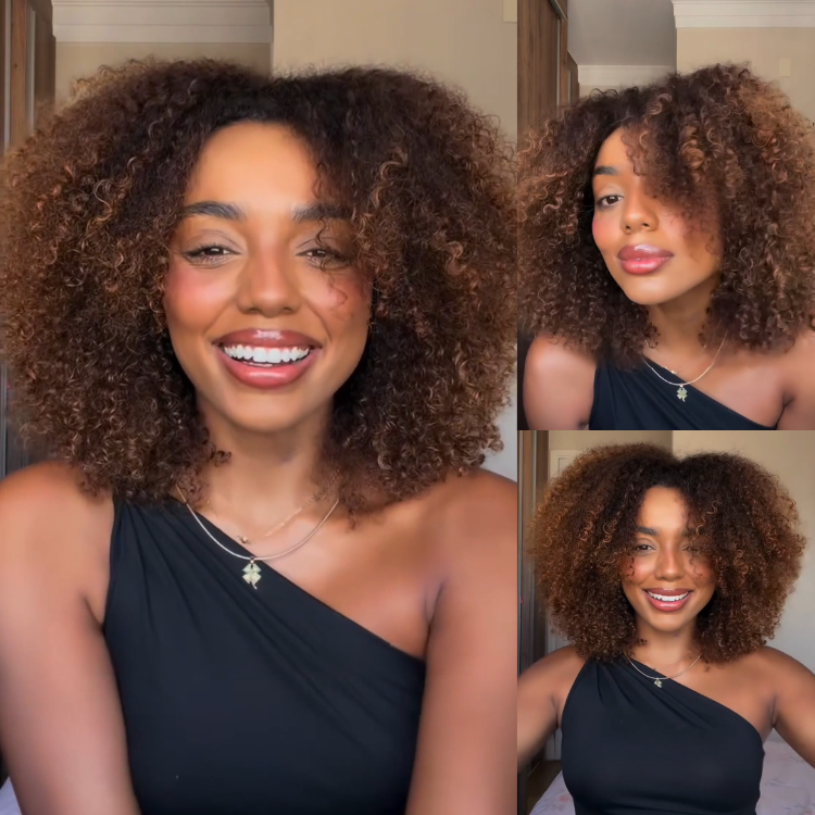 Luxury Glueless 13x4 HD Lace Frontal Human Hair Kinky Curly Wig - Dark Root to Honey Brown Ombre- Rafarada