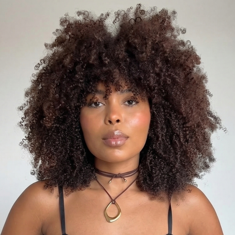 Dark Chocolate Afro Kinky Curly Human Hair Wig with Soft Brown Highlights Natural Hairline Glueless Lace Front Wig - Rafarada