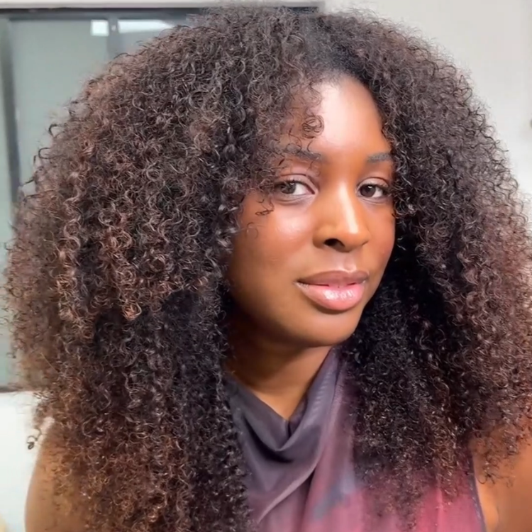 Glueless V Part Afro Kinky Curly Wig No Leave Out Dark to Copper Brown Ombre Human Hair Wig Big Voluminous Curly V-Part Wig - Rafarada