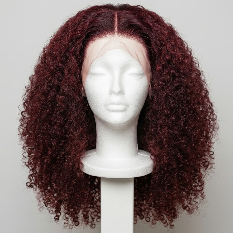 Deep Burgundy Wine Red 3C 4A Spiral Curls Lace Front Wig - Pre-Plucked Glueless HD Lace Human Hair Wig - Rafarada