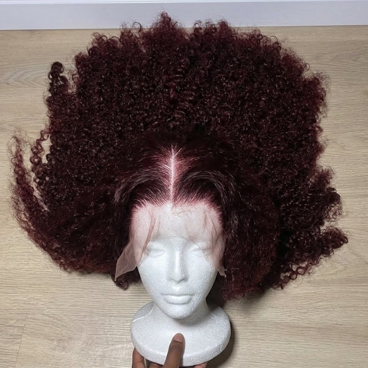 Deep Burgundy Wine Red 3C 4A Spiral Curls Lace Front Wig - Pre-Plucked Glueless HD Lace Human Hair Wig - Rafarada