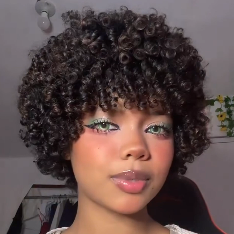 Natural Black with Sporadic Deep Chocolate Tips Tight Spiral Coil Short Afro Bob Human Hair Wig - Rafarada