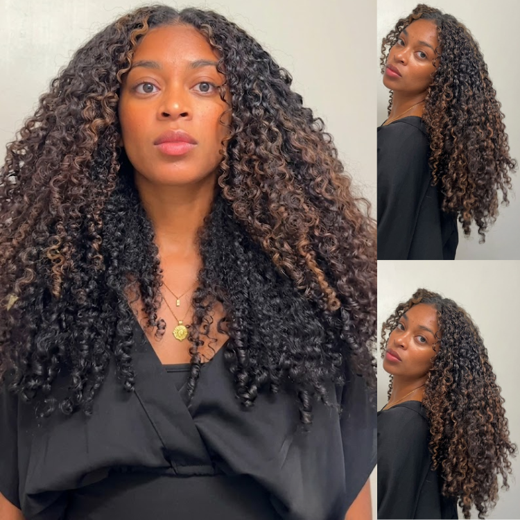 Glueless Deep Curls HD Lace Frontal Human Hair Wig Highlights Natural Black & Espresso- Rafarada