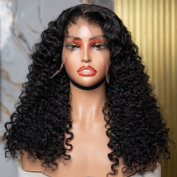 Luxury Deep Curly Glueless Human Hair Wig - HD Transparent Lace Frontal Wig, Ready to Wear Breathable Voluminous Curls- Rafarada