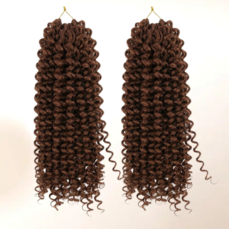 Auburn Brown Deep Ripple Wave Crochet Hair - Spiral Curly Extensions with Glossy Ringlets- Rafarada