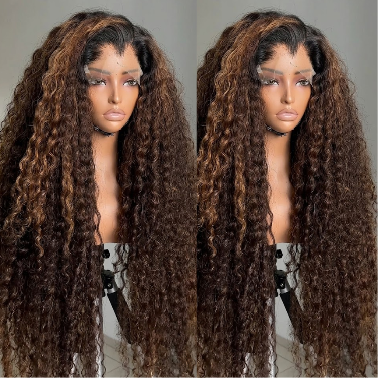 Caramel Mixed Brown Deep Wave Human Hair Lace Front Wig - High Volume Long Curly Wig with Natural Hairline - Rafarada
