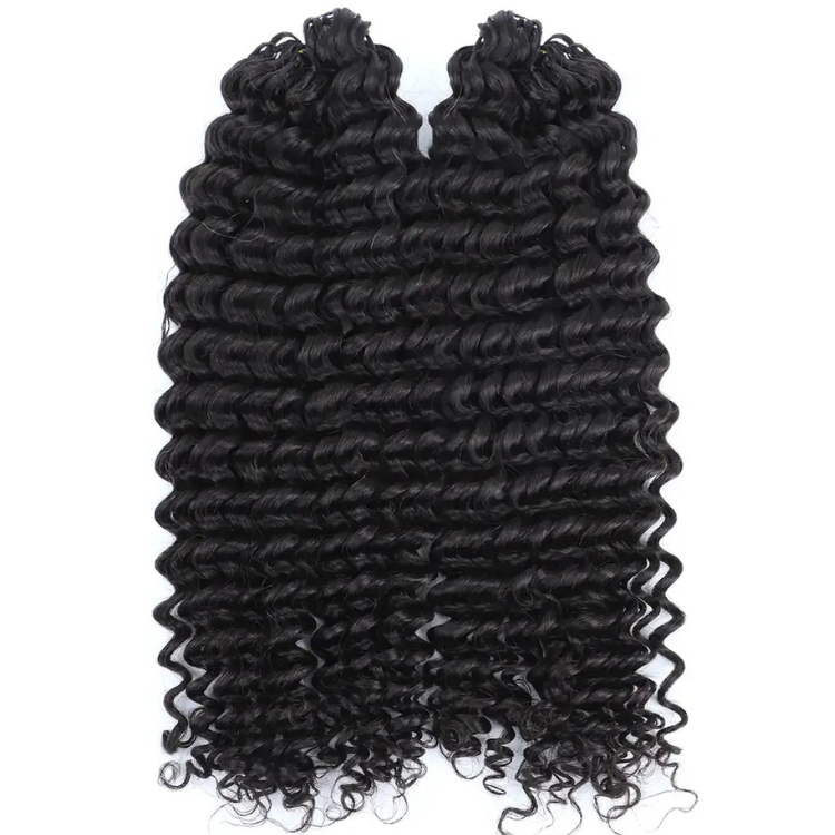 Deep Wave Crochet Human Hair Extensions 100% Human Braiding Hair For Crochet Braids & Locs Black Color - Rafarada