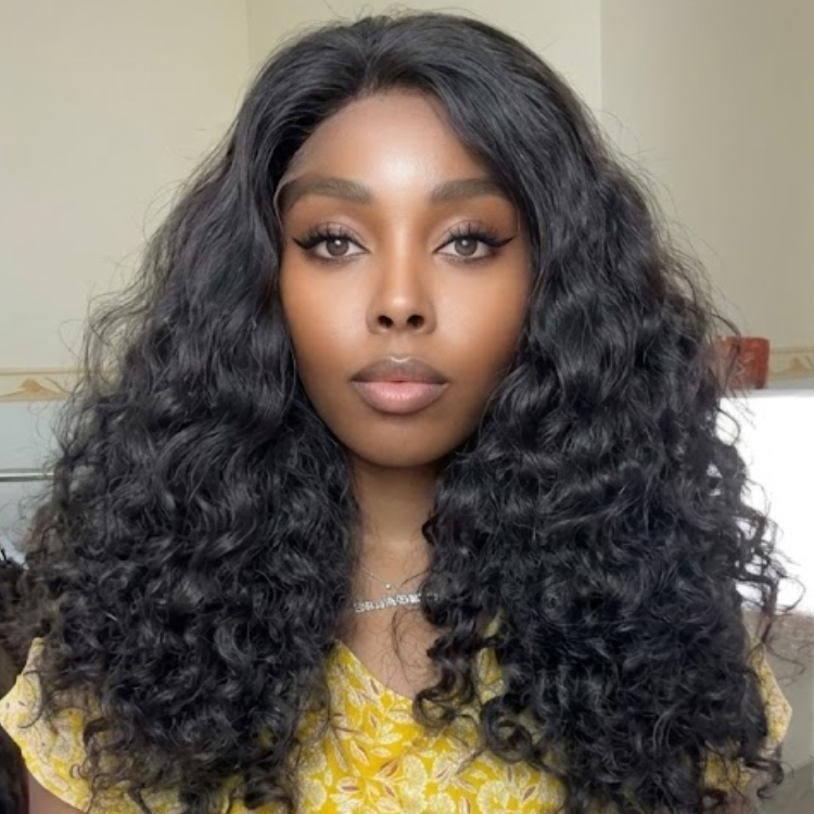 Natural Black Deep Wave Curly Human Hair Lace Front Wig Extra Voluminous Spiral Curl Pre-Plucked with Baby Hair- Rafarada