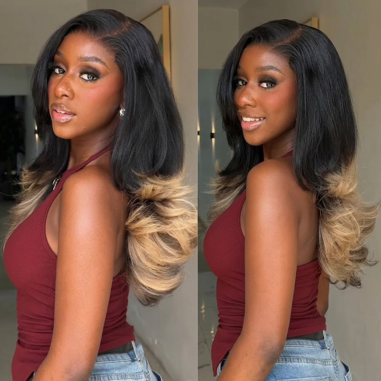 Black to Deep Blonde Ombre Deep Wave Lace Wig ¨C Human Hair Layered Voluminous Curls- Rafarada