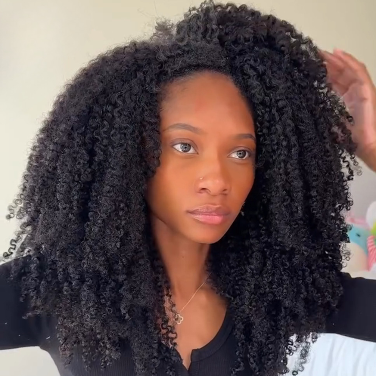Natural Black 3C 4A Defined Bouncy Spiral Coils Human Hair Wig | High Density Glueless Voluminous Coily Ringlets Wig- Rafarada