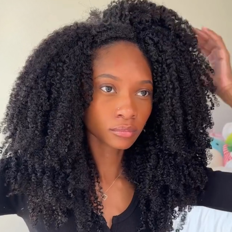 Natural Black 3C 4A Defined Bouncy Spiral Coils Human Hair Wig | High Density Glueless Voluminous Coily Ringlets Wig- Rafarada