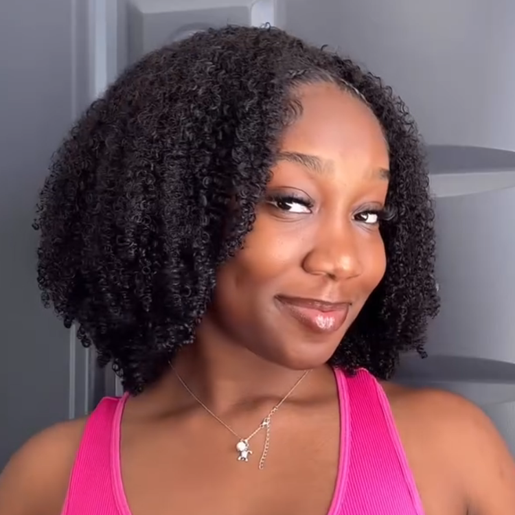 3-In-1 Half Wig High Density Natural Black 3C 4A Defined Coily Glueless Flexi-Fit Drawstring Wig- Rafarada