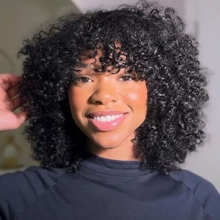 Glueless Wear and Go Lace Closure Wig Natural Black Defined Spiral Coil Human Hair Wig with Bangs- Rafarada